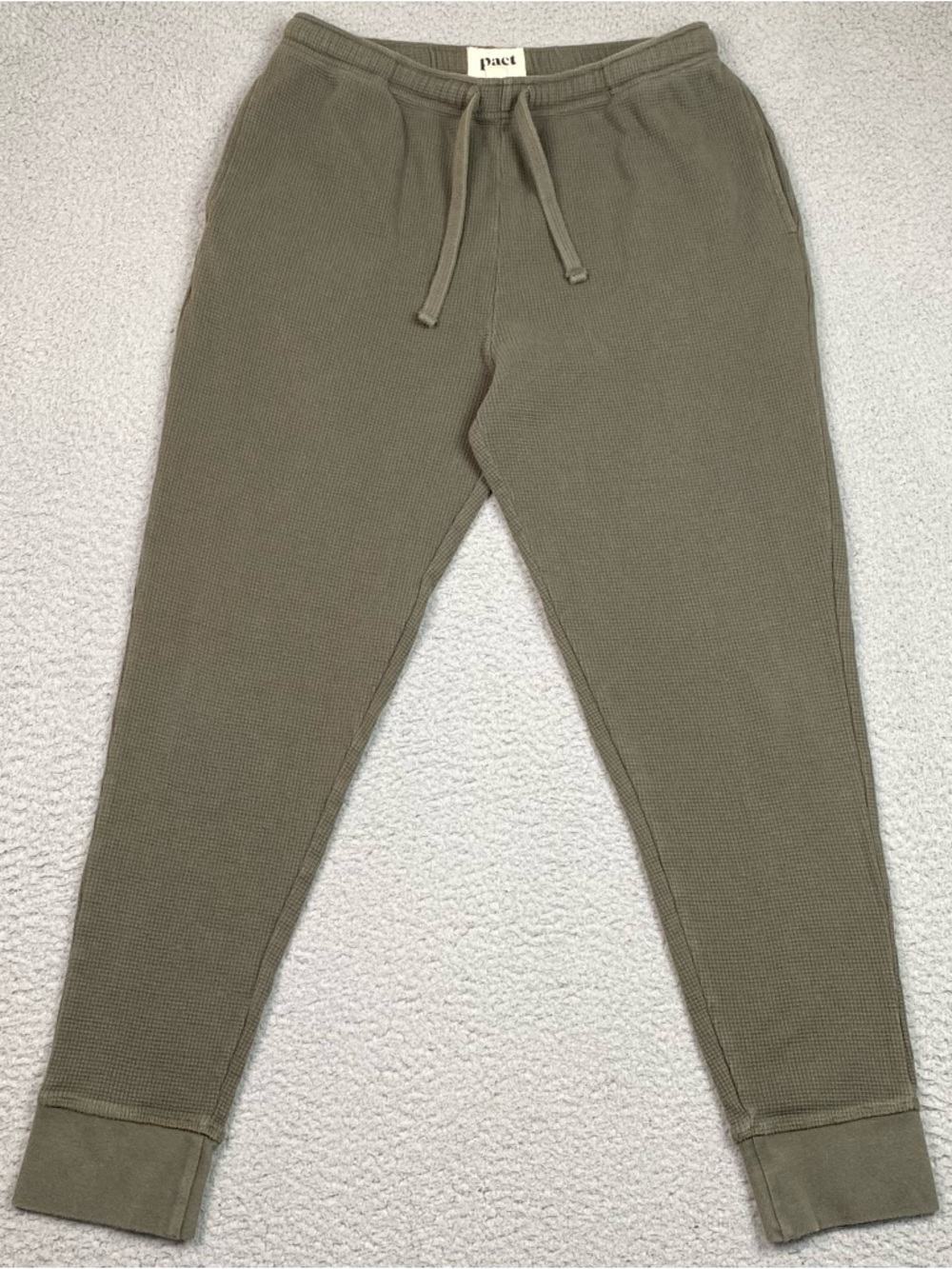 Pact Organic Women's Size M Jogger Pants Waffle Knit Green Cotton Sweatpants EUC